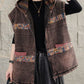 Women Retro Floral Spliced Hooded Cotton Padded Vest Coat