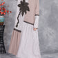 Women Autumn Artsy Dot Stripe Spliced Flower O-Neck Dress