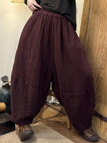 Women Autumn Vintage Solid Linen Harem Pants