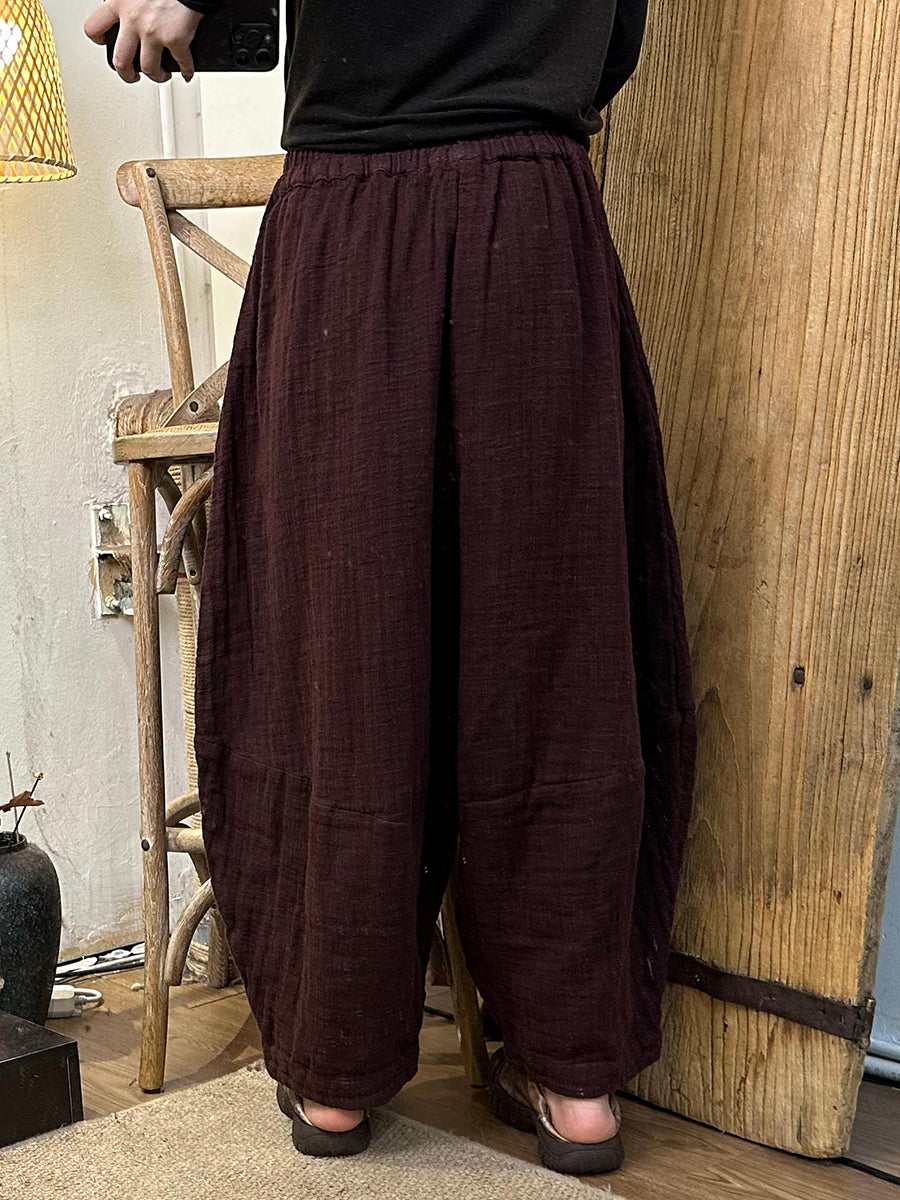 Women Autumn Vintage Solid Linen Harem Pants