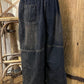 Women Autumn Retro Patch Denim Wide-leg Pants