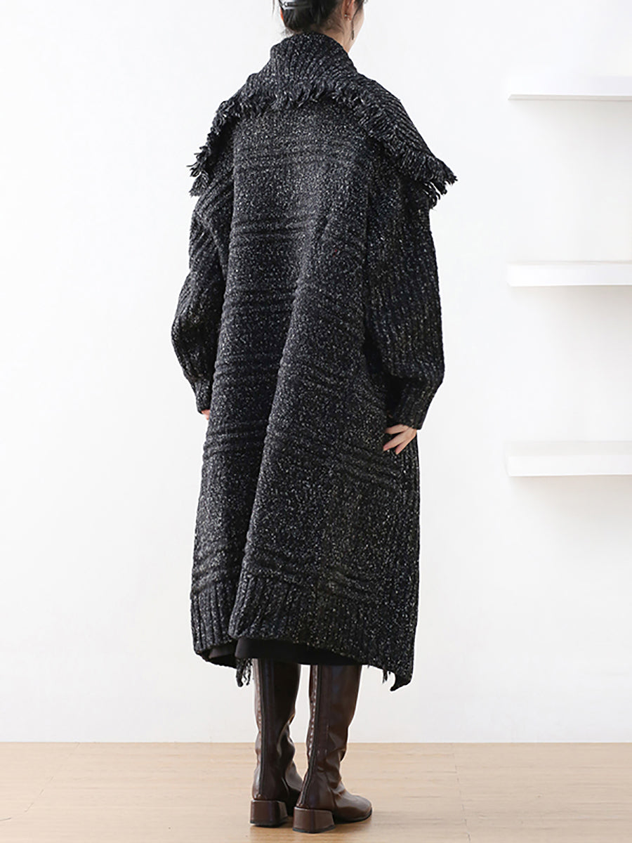 Women Autumn Artsy Tassel Shawl Collar Wool Sweater Coat