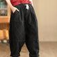 Women Autumn Vintage Solid Rhomboid Cotton Harem Pants