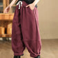 Women Autumn Vintage Solid Rhomboid Cotton Harem Pants