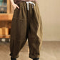 Women Autumn Vintage Solid Rhomboid Cotton Harem Pants