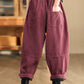 Women Autumn Vintage Solid Rhomboid Cotton Harem Pants