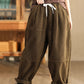 Women Autumn Vintage Solid Rhomboid Cotton Harem Pants