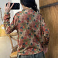 Women Autumn Vintage Flower Plaid Half Turtleneck Shirt