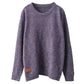 Women Vintage Autumn Solid O-Neck Loose Knit Sweater