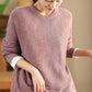 Women Vintage Autumn Solid O-Neck Loose Knit Sweater