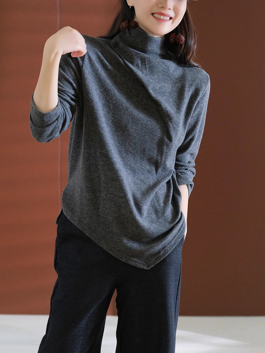 Women Autumn Fashion Design Solid Turtleneck Spliced Blouse