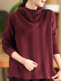 Women Autumn Casual Solid Hooded Loose Sweatshirt