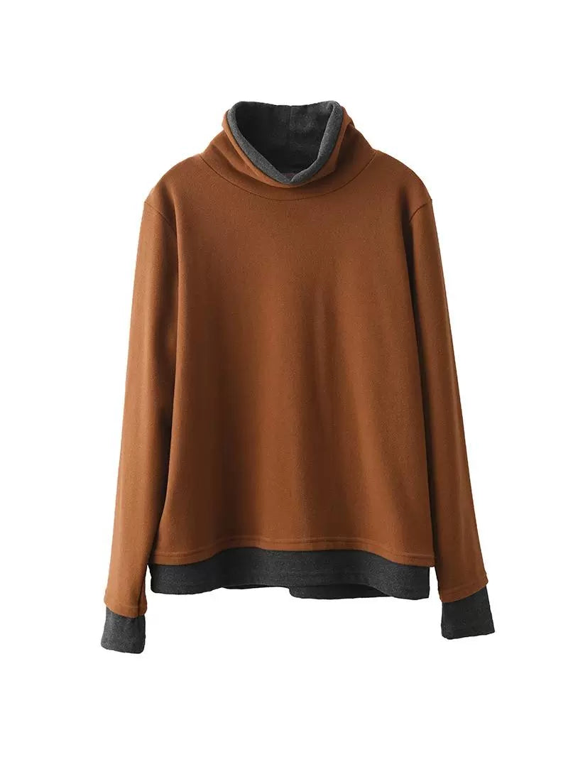 Women Casual Autumn Warm Colorblock Turtleneck Sweatshirt