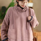 Women Autumn Vintage Turtleneck Solid Linen Padded Coat