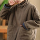 Women Autumn Vintage Turtleneck Solid Linen Padded Coat