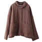 Women Autumn Vintage Turtleneck Solid Linen Padded Coat