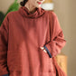 Women Autumn Vintage Turtleneck Solid Linen Padded Coat