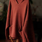 Women Vintage Autumn Frayed Solid Hooded Knit Sweater