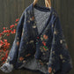 Women Autumn Ethnic Flower Short Cotton Padded Coat