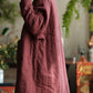 Women Autumn Vintage Stand Collar Solid 100%Linen Padded Coat