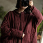 Women Autumn Vintage Stand Collar Solid 100%Linen Padded Coat