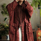 Women Autumn Vintage Floral Raw-edge 100%Linen Shirt Coat