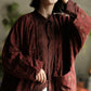 Women Autumn Vintage Floral Raw-edge 100%Linen Shirt Coat