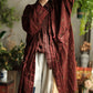 Women Autumn Vintage Floral Raw-edge 100%Linen Shirt Coat