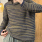 Women Autumn Stacked Collar Colorblock Stripe Sweater