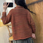 Women Autumn Stacked Collar Colorblock Stripe Sweater