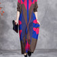 Women Autumn Artsy Colorblock Geometric Knit O-Neck Dress