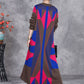 Women Autumn Artsy Colorblock Geometric Knit O-Neck Dress