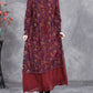 Women Autumn Artsy Floral Strap Knit O-Neck Dress