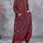 Women Autumn Artsy Floral Strap Knit O-Neck Dress