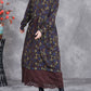 Women Autumn Artsy Floral Strap Knit O-Neck Dress