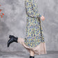 Women Autumn Artsy Floral Strap Knit O-Neck Dress