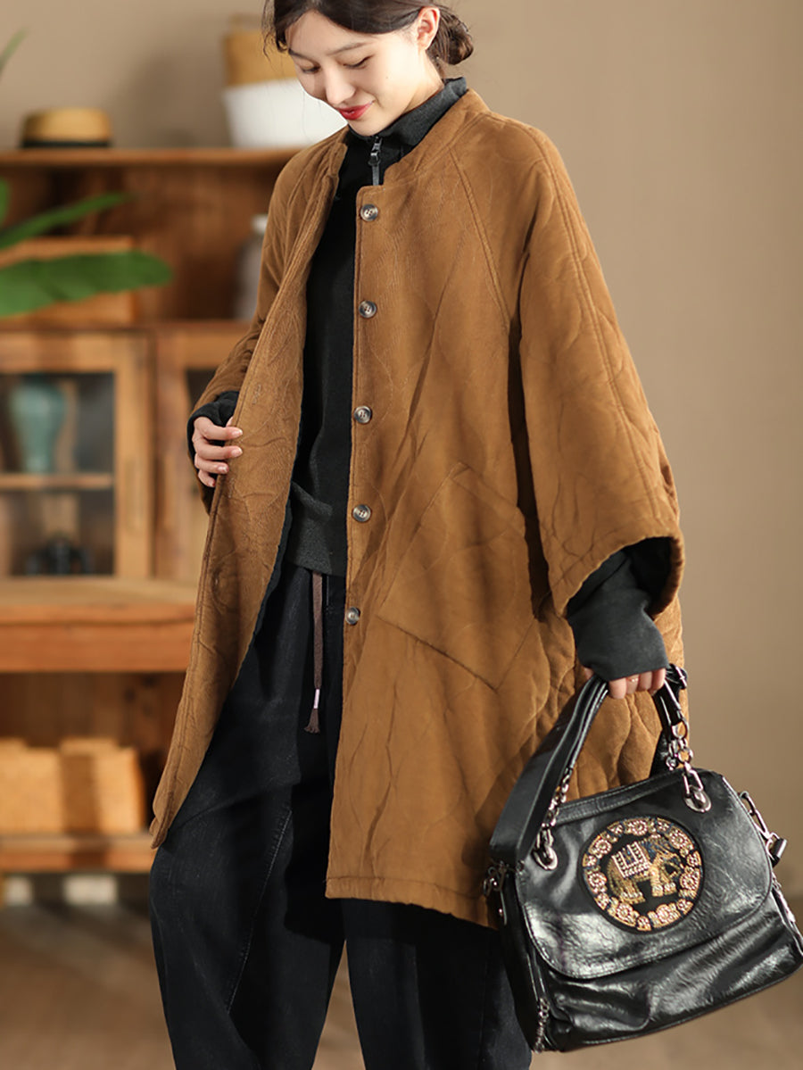 Women Autumn Casual Solid Warm Corduroy Padded Coat