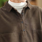 Women Autumn Solid Fleece-lined Henley Shirt