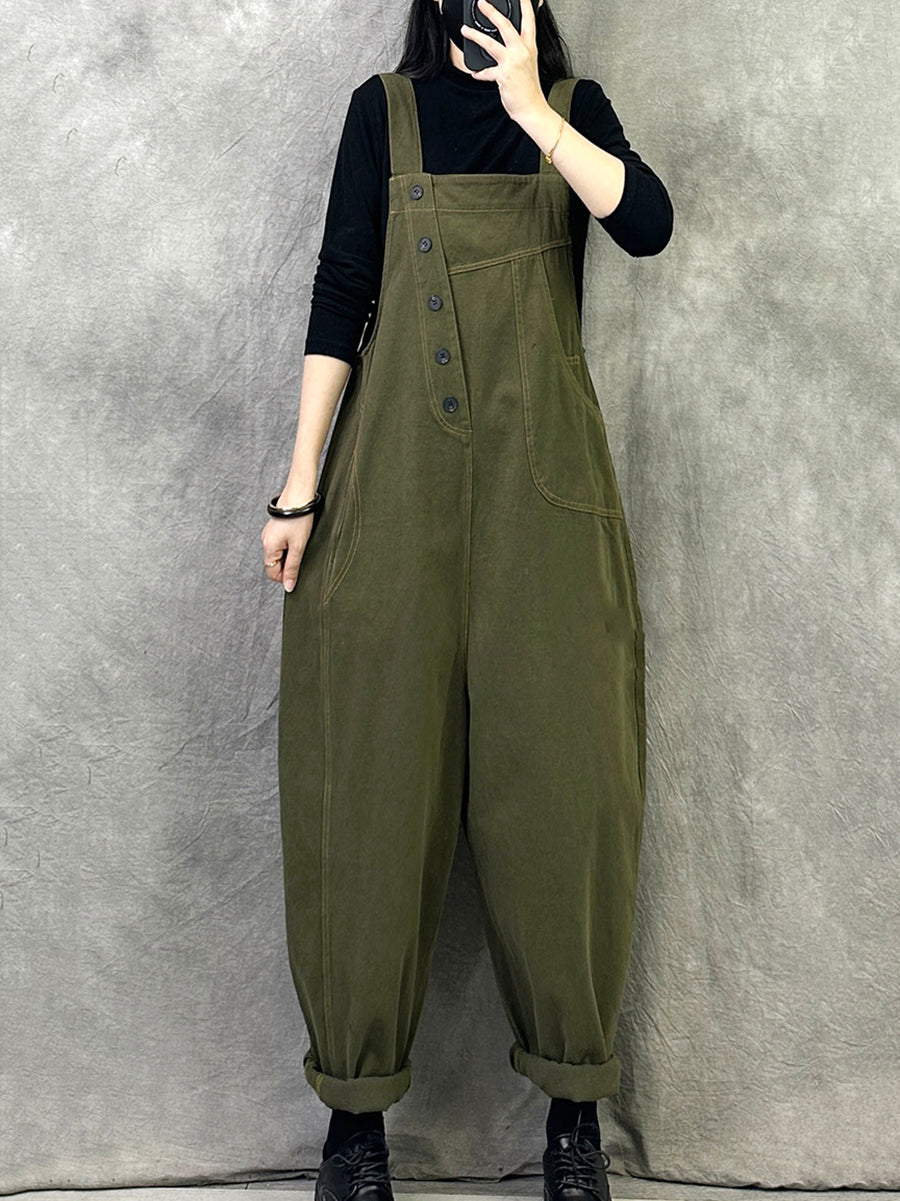 Women Casual Solid Cotton Loose Jumpsuits