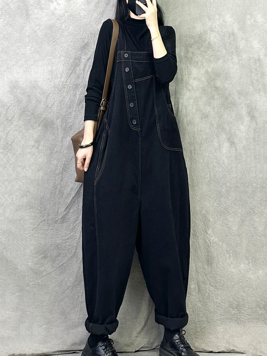 Women Casual Solid Cotton Loose Jumpsuits