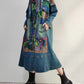 Women Autumn Vintage Flower Hooded Denim Long Coat