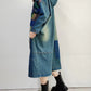 Women Autumn Vintage Flower Hooded Denim Long Coat