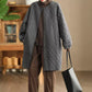 Women Autumn Casual Solid Rhomboid Linen Padded Coat