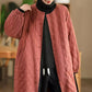 Women Autumn Casual Solid Rhomboid Linen Padded Coat