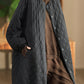 Women Autumn Casual Solid Rhomboid Linen Padded Coat