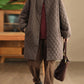 Women Autumn Casual Solid Rhomboid Linen Padded Coat