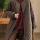 Women Autumn Casual Solid Rhomboid Linen Padded Coat