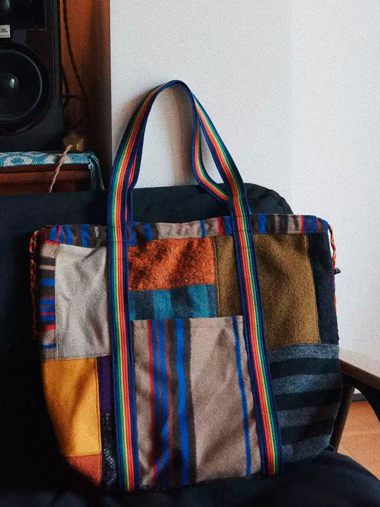 Vintage Multicolor Fleece Patchwork Tote Bag