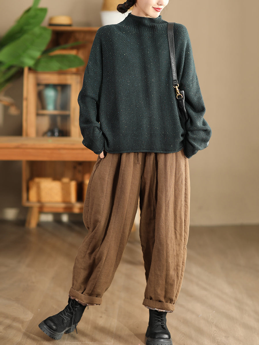 Women Winter Casual Solid Spliced Linen Padded Harem Pants