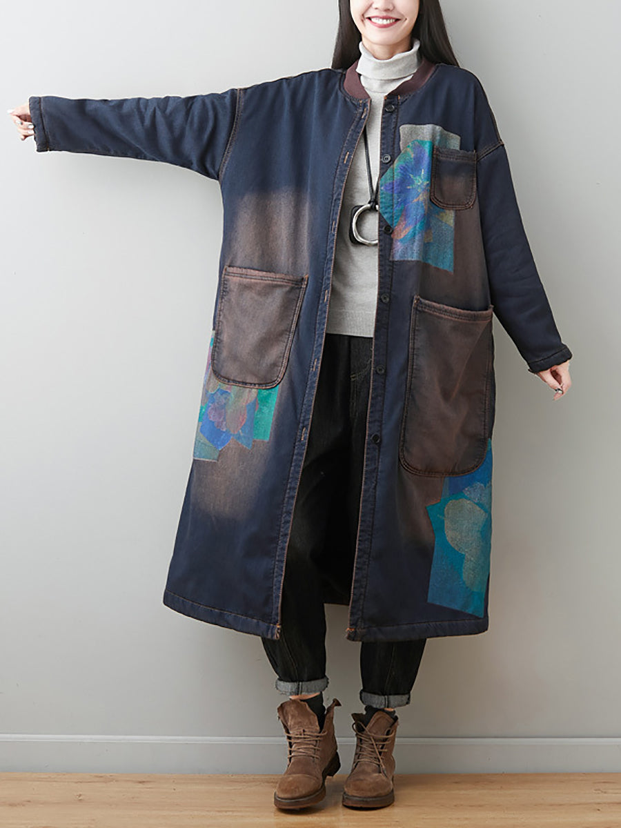 Women Autumn Vintage Patchwork Denim Padded Coat